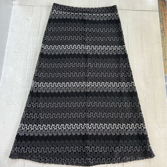 Black & Grey Festival Whimsy Goth Emo Striped Design Lined Maxi Skirt Size Large - Picture 3 of 9